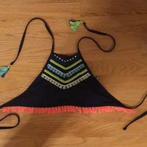 Aerie Fringe and Pom Pom Bathing Suit Top